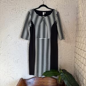 Emma & Michele Black White Striped Colorblock Dress Women’s Size 12 3/4 Sleeve